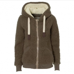 Full Zip up with Side Pockets Hood Drawstring Thick Lamb Wool Winter Hoodie