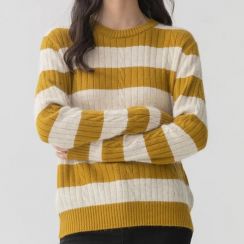 Womens Round Neck Loose Striped Cashmere Pullover Sweater