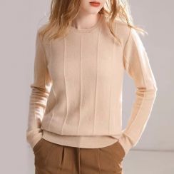 Womens Cashmere Round Neck Long Sleeve Pullover Sweater