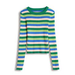 3Pcs Womens Knit Striped Cute Slim Pullover Sweater