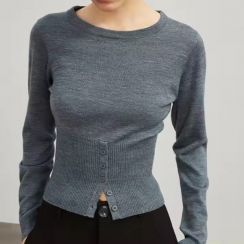 2Pcs Womens Simple Solid Color Crew Neck Soft Wool Knit Sweater