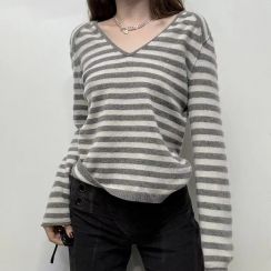 2Pcs Womens Fashion V Neck Loose Long Sleeve Bottom Shirt