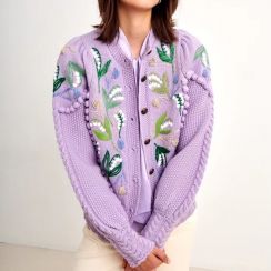 Winter Jacquard Hand Embroidered Knit Vintage Cardigan Sweater