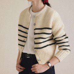 2Pcs Womens Striped Casual Knit Cardigan