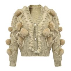 2Pcs Womens Fashion Thickened Hairball Decoration Cardigan