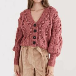 Womens Thick Chunky Puffy Sleeve Cardigan Sweater