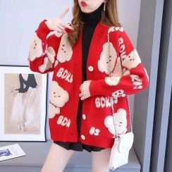 2Pcs Womens Cute Cartoon Knit Cardigan