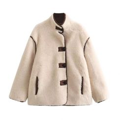 Womens High Collar Buttoned Coat Jacket